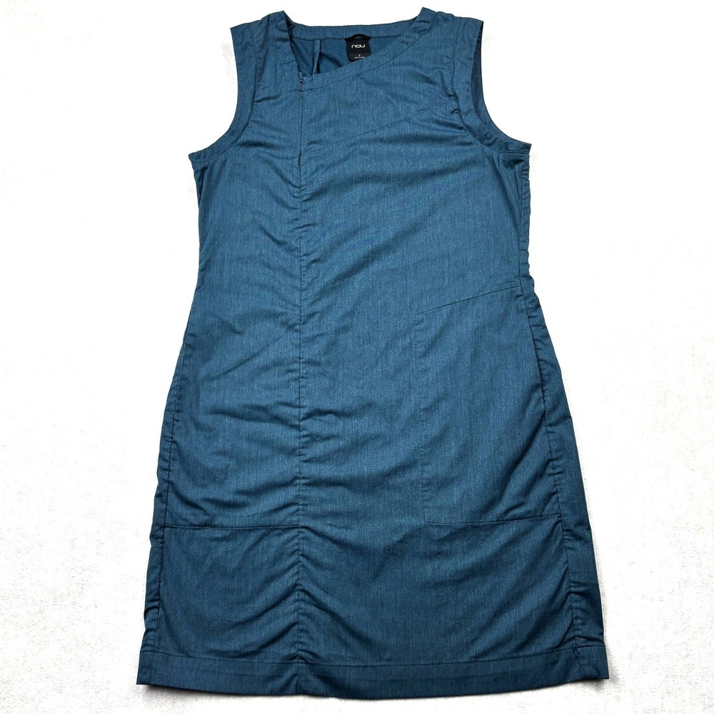 Nau Sleeveless Asymmetrical Zip Organic Cotton Dress Teal Blue Womens Size Small